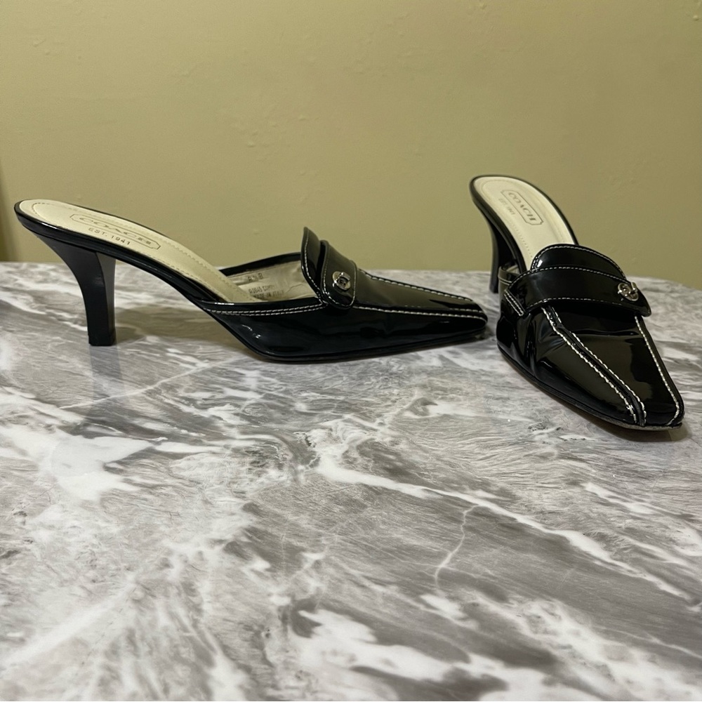 Coach Camryn Black Heel Shoes Size 8.5 Made In Italy Formal Party Cocktail - Picture 10 of 14
